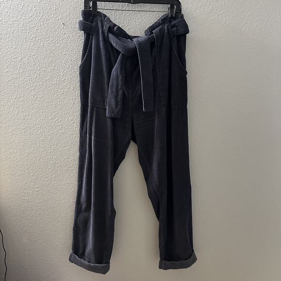 Topshop Women's Navy Blue Corduroy Paperbag Waist Trousers Size US 12 - Picture 4 of 9
